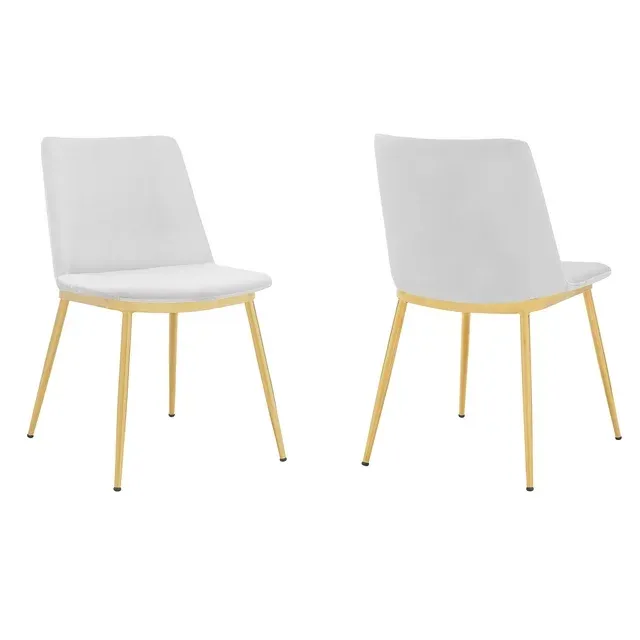 Armen Living Messina Modern White Velvet and Gold Metal Leg Dining Room Chairs - Set of 2