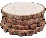 Natural Round Discs Rustic Wood Slices 4 PCS 9-10 inch Unfinished Wood kit Circles Crafts Tree Slices with Bark Log Discs for DIY Arts and Wedding Party Potluck Banquet Ornaments Decorations