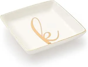 Juvale Letter K Ceramic Trinket Tray, Monogram initials Jewelry Dish (4 x 4 Inches)