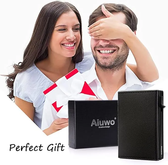 Aiuwo Wallet for Mens Wallet Edge Wallet Cartera de Hombre Card Holder Smart,Slim,Minimalist Wallet,RFID Blocking Wallet (Card Wallet, Lichee Black)