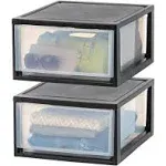 Iris USA 2 Pack 30qt Plastic Stackable Storage Drawers, Black