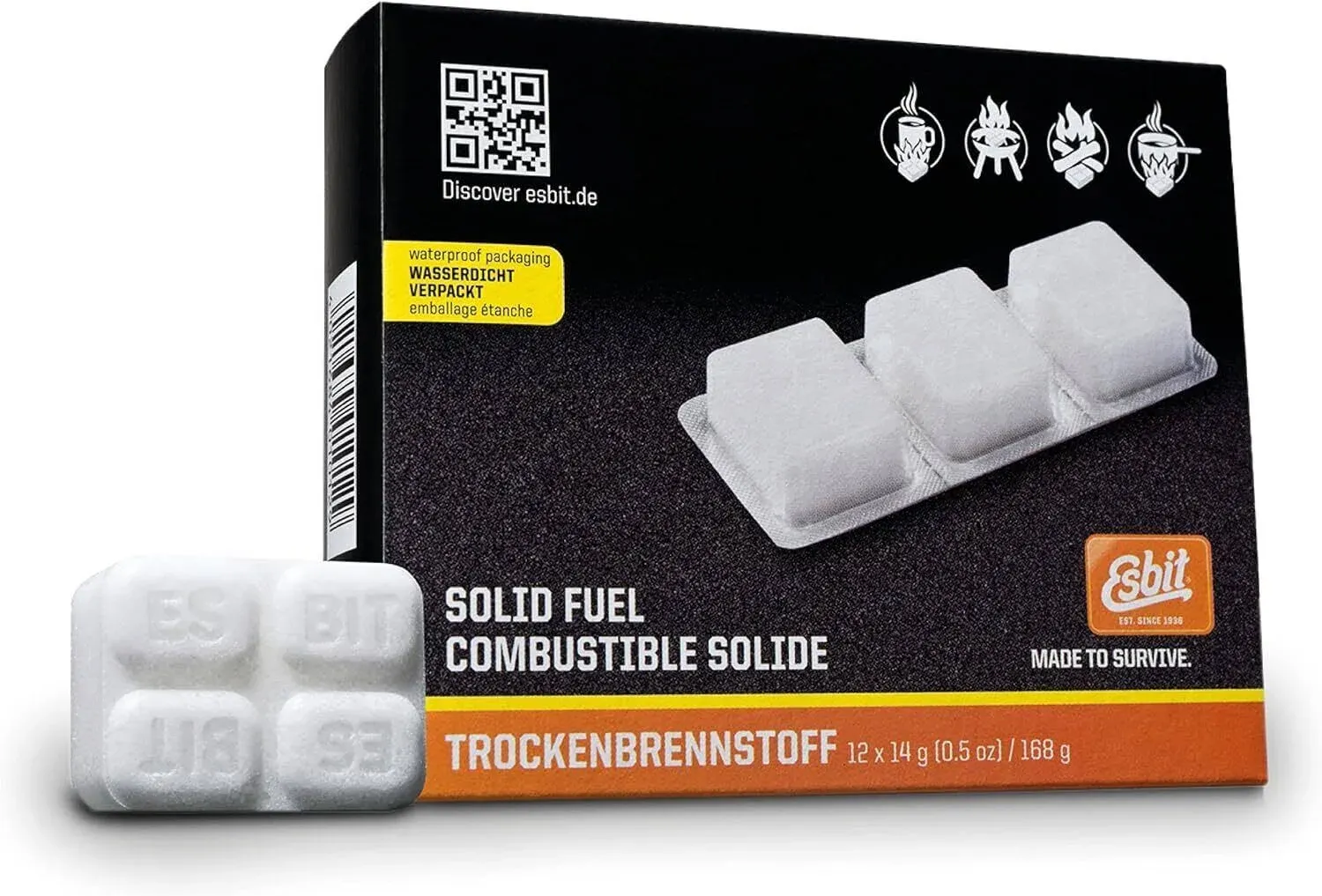 Esbit 1300-Degree Smokeless Solid 14g Fuel Tablets for Backpacking, Camping, and