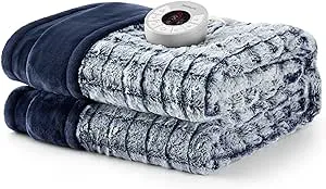 Bedsure Electric Blanket Twin - Soft Ribbed Flannel Heated Blanket, Heating Blanket with 10 Time Settings, 6 Heat Settings, and 8 hrs Timer Auto Shut Off (62x84 inches, Grey)