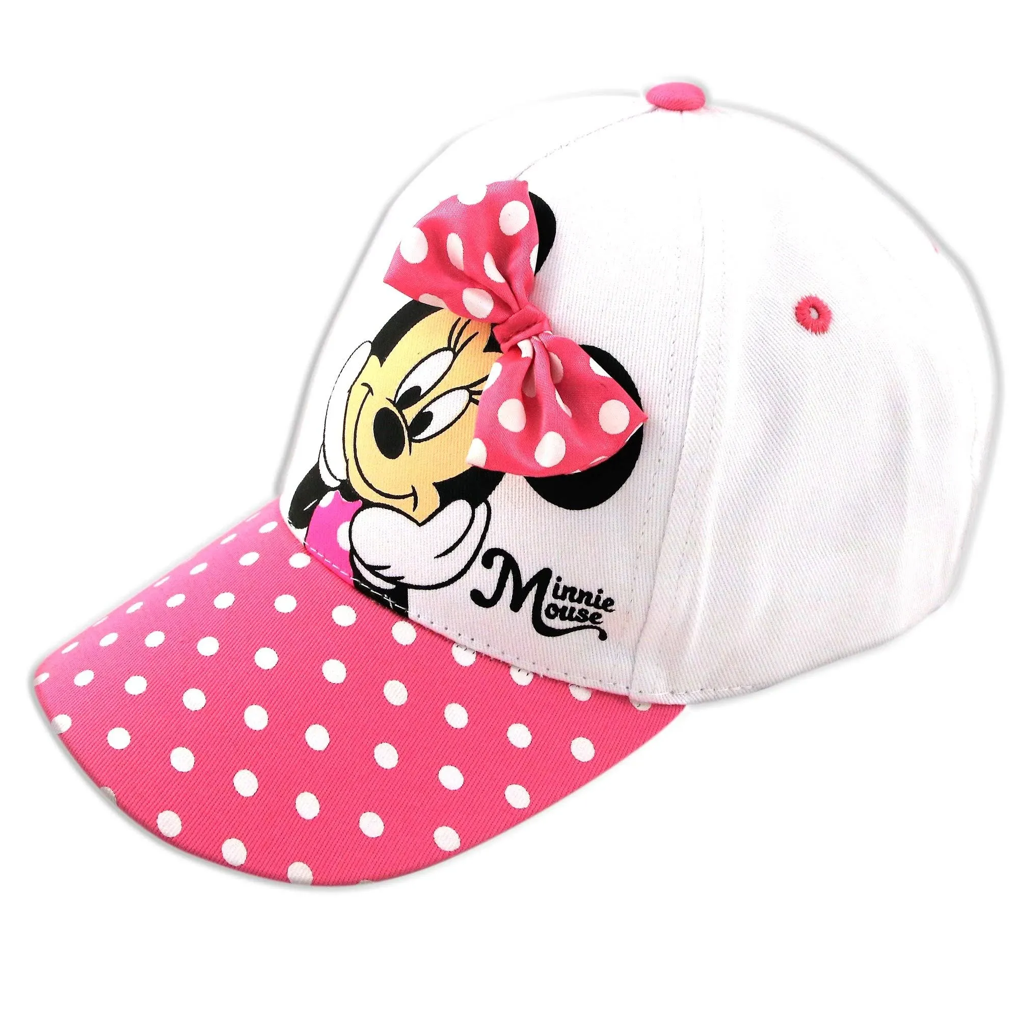 Disney Girls' Minnie Mouse Baseball Cap - 3D Bow Curved Brim Strap Back Hat (4-7)