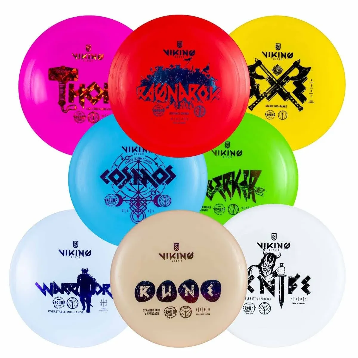 Viking Discs 8 Disc Set in Ground Plastic for Disc Golf