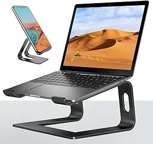 Laptop Stand for Desk，Aluminum Laptop Riser for All Laptop Stands 10-17 inches,Include A Cell Phone Stand(Silver)