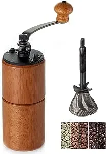 Akirakoki Manual Coffee Bean Grinder Wooden Mill with Cast Iron Burr, Large Capacity Hand Crank, Portable Travel Camping Adjustable (Brown wood)