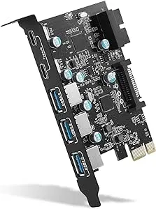 PCI-E x 1 to USB Expansion Card, USB 3.0 5Gpbs(3 x USB A - 2 x USB C - 1 x Internal 19-Pin Header) - USB PCI Express Card, PCIE Motherboard Card for PC Desktop, Support Windows Mac OS Linux