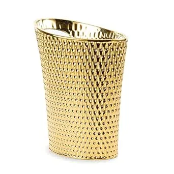 BASDHE Mini Desktop Trash can ， Wastebasket Trash Can,Tiny Trash Bin Countertop Little Compac, Ceramic Small Office Countertop Garbage Can,Farmhouse Desktop Art Decorative, Trailer Trash can, GoldBASDHE Mini Desktop Trash can ， Wastebasket Trash Ca…