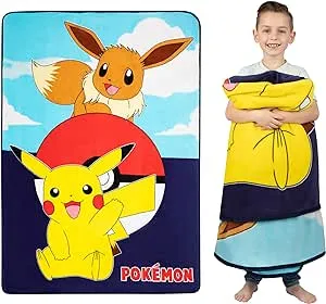 Franco Kids Bedding Super Soft Plush Micro Raschel Blanket, 62 in x 90 in, Pokemon - Design may vary