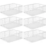 mDesign Large Steel Metal Kitchen Organizer Basket with Handles, 6 Pack, White