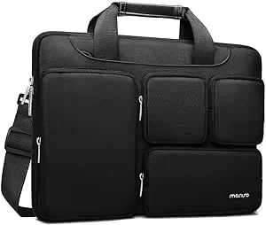 MOSISO Laptop Shoulder Messenger Bag Compatible with MacBook Air/Pro, 13-13.3 inch Notebook, Compatible with MacBook Pro 14 inch, Polyester Briefcase Sleeve with 4 Front Zipper Pockets & Belt,Black