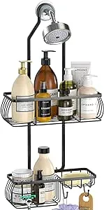  Shower Caddy Hanging, Anti-Swing Over Head Shower Caddy Rustproof Matte Black