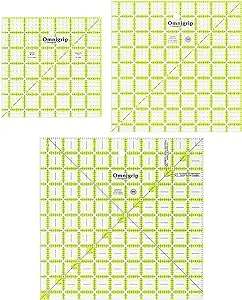 Dritz 6.5in 8.5in 10.5in Omnigrip Square Ruler Combo Pack, 6"" by 6"" Stitched in Yarn, Clear, RN65105S