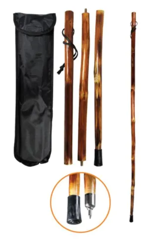 3 piece Wood Walking Stick - 55&#034; Collapsible