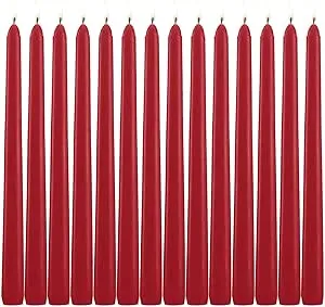 HELLY 14 Pack Tall Red Taper Candles - 10 Inch Red Dripless, Unscented Dinner Candle - Paraffin Wax with Cotton Wicks - 8 Hour Burn Time.