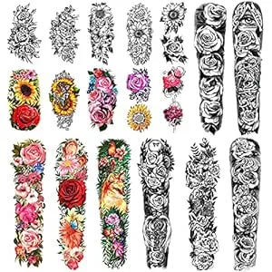 Temporary Tattoo Full Arm 8 Sheets and Half Arm Shoulder Tattoos 10 Sheets, Waterproof Extra Large LastingTattoo Stickers for Girls or Women (22.83"X7.1")