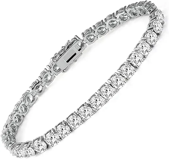 18K White Gold Plated 3mm Heart Tennis Bracelet Round Cut 7.5&#034; For Women Gift 