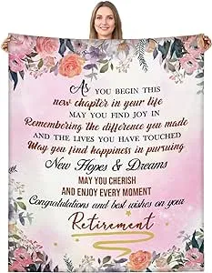 JOPJOLIW Retirement Gifts for Women Happy Retirement Throw Blanket 60&#034; x 50&#034; ...