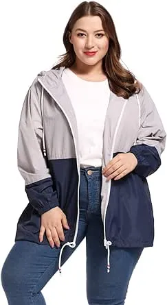 kacocob Women&#039;s Plus Size Rain Jacket Lightweight Hooded Rain Coat Windbreaker