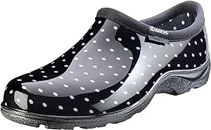 Sloggers Waterproof Garden Shoe for Women – Outdoor Slip-On Rain and Garden Clogs with Premium Comfort Support Insole, (Polka Dot Black and White), (Size 7)