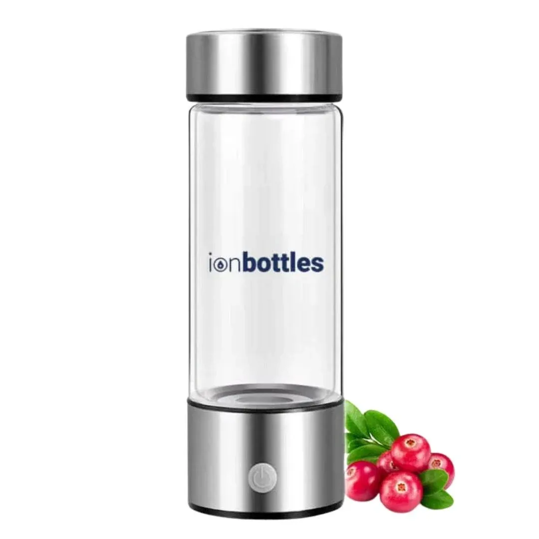 ionBottles® - Original Rechargeable Portable Glass Hydrogen Water Generator Bottle with PEM and SPE Technology for a Perfectly Balanced pH Released Hydrogen Water Ionizer