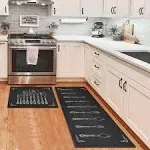 Black Rugs and Mats Non Skid Washable Absorbent Microfiber Anti Fatigue Kitch...