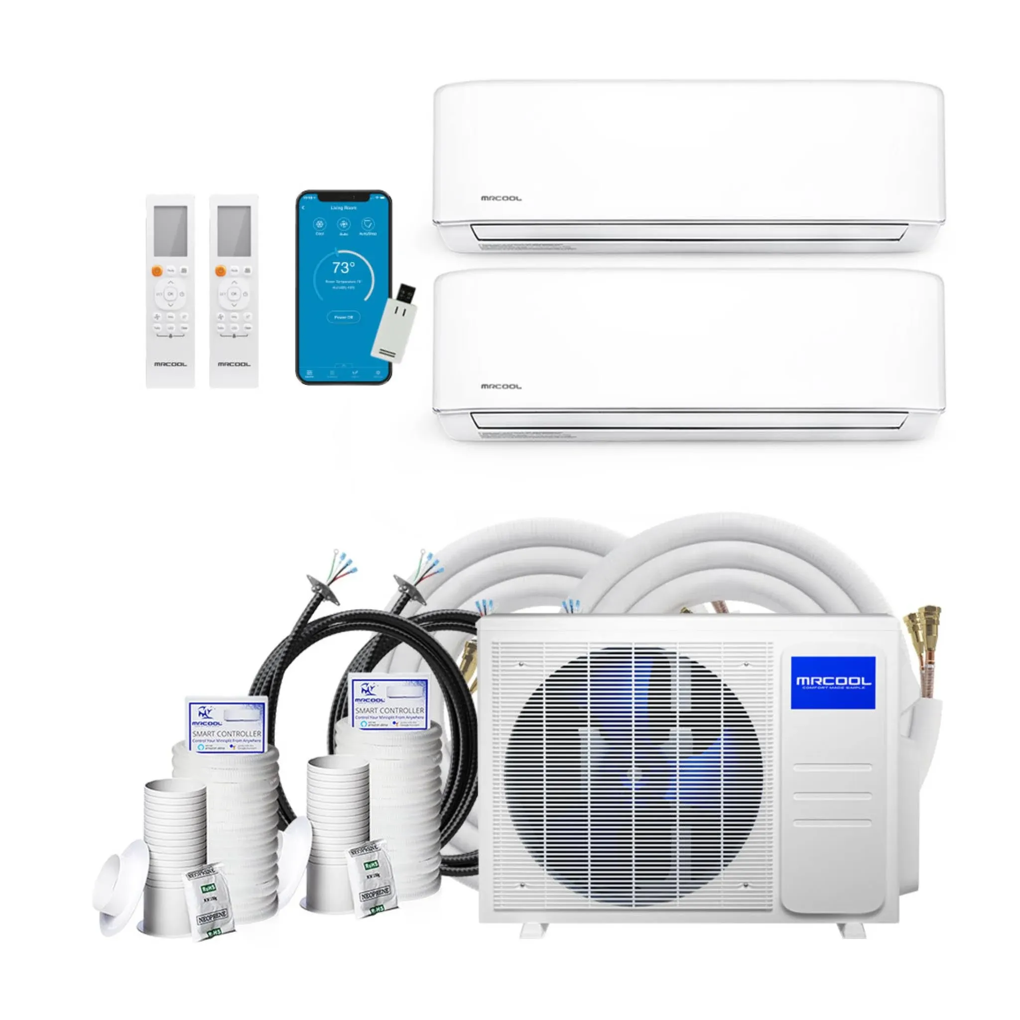 MRCOOL DIY Mini Split - 21,000 BTU 2 Zone Ductless Air Conditioner and Heat Pump with 25 ft. Install Kit, DIYM218HPW01C07