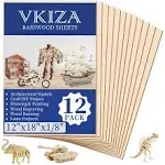 VKIZA 12 Pack Basswood Sheets for Crafts 12x18x1/8 inch, 3mm Thick Unfinished Plywood for Laser Cutting & Engraving, DIY Ornaments and Architectural