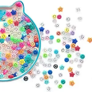 200pcs Mixed Acrylic Smiley Face Beads with Crystal String,Cute Round Star Sh...