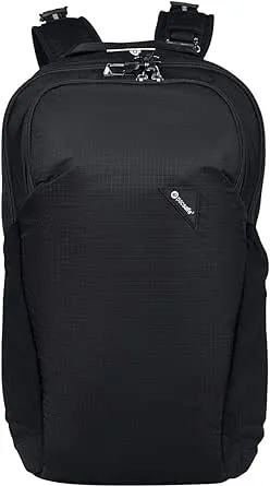 Vibe 20 Liter Anti Theft Travel Daypack - Fits 13 inch Laptop - With Lockable Zippers, Jet Black