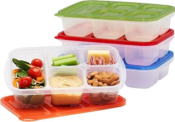 Bentgo Easyboxes - Reusable 5-Compartment Food Containers, Stackable 8-Piece Set, 4 Trays & 4 Lids, BPA-Free Food Storage for Meal Prep, School, & Work; Lunch Boxes with Patented Design (Classic)