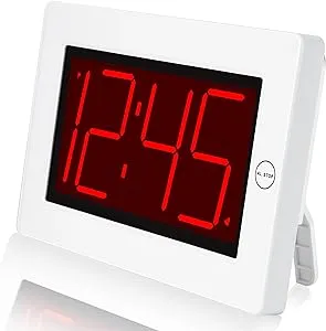 KWANWA Small Wall Clock, Digital Alarm Clock, 8" Extra Large Display, 3" LED Digit Contantly Light Up, Battery Operated, Adjustable Brightness,