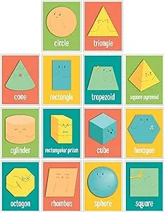 Carson Dellosa 14-Piece 2D and 3D Shapes Poster Set for Classroom Decor, 8.5" x 11” Classroom Posters With Geometric Shapes for Kids, Preschool Classroom Wall Decor