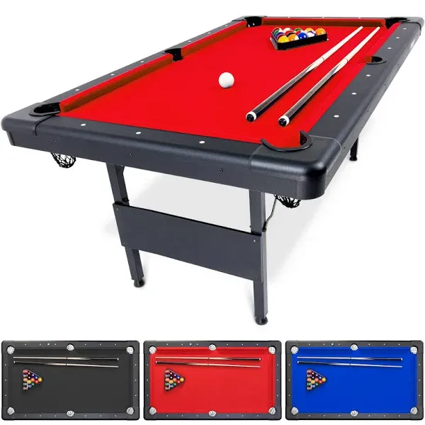 GoSports 6 ft Billiards Table Portable Pool Table Includes Full Set of Balls, 2 Cue Sticks, Chalk, and Felt Brush