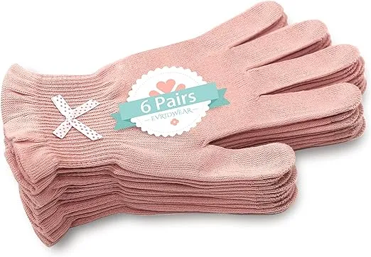 Evridwear Moisturizing Gloves for Sleeping, Cotton Gloves with Touchscreen Fingers for Dry Hands, Eczema Gloves Overnight UV Protection Gloves for Women(6 Pairs L/XL, Light Weight Pink Color)