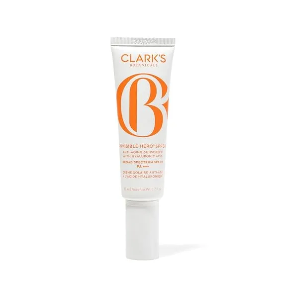 Clark's Botanicals Invisible Hero Sunscreen, SPF 30 Anti-Aging Facial Moisturizer with Hyaluronic Acid, Poreless Primer, All Skin Types (HSA & FSA Eligible)