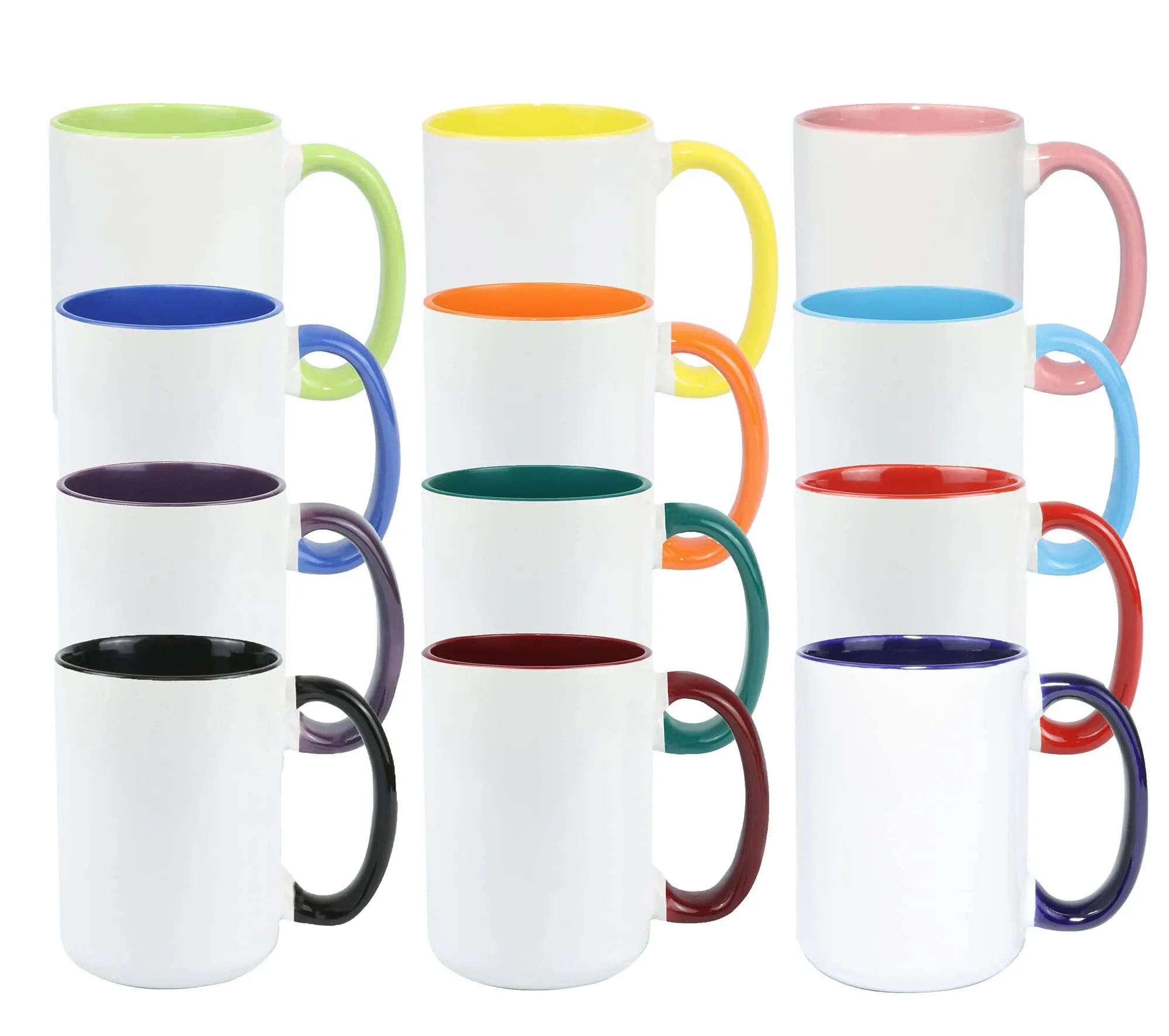 Ceramic 15oz Sublimation Coffee Mug, 12 Assorted Colors, Case of 12