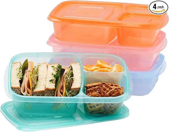 Easylunchboxes Bento Lunch Boxes Reusable 3-Compartment Food Containers for School, Work, and Travel