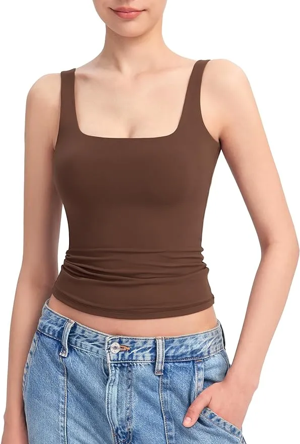 Pumiey Women's Square Neck Tank Top