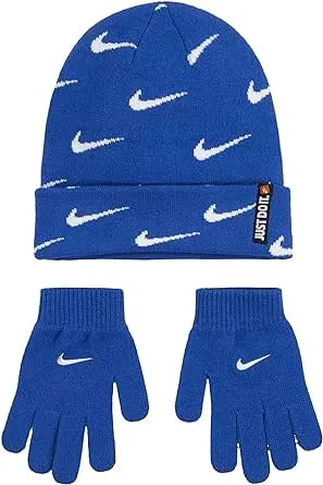 Nike Boys' (8-20) Knit Beanie Cap and Gloves Set (Game Royal/White)