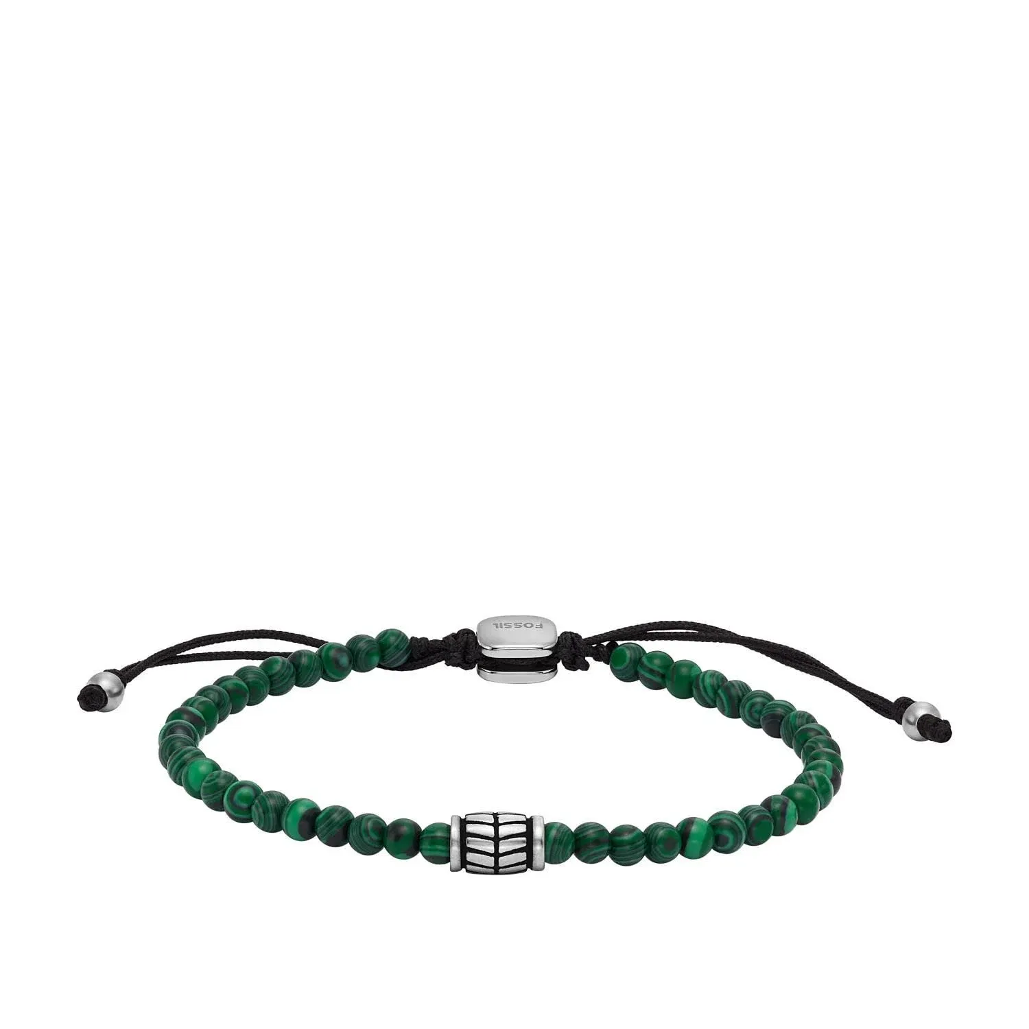 Fossil Men's Reconstituted Malachite Beaded Bracelet - Silver