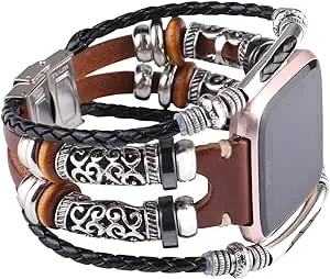 Compatible with Fitbit Versa/Versa 2/Versa Lite/Versa SE Bands, Genuine Leather 23mm Bracelet Replacement Strap with Stainless Steel Clasp for Men & Women