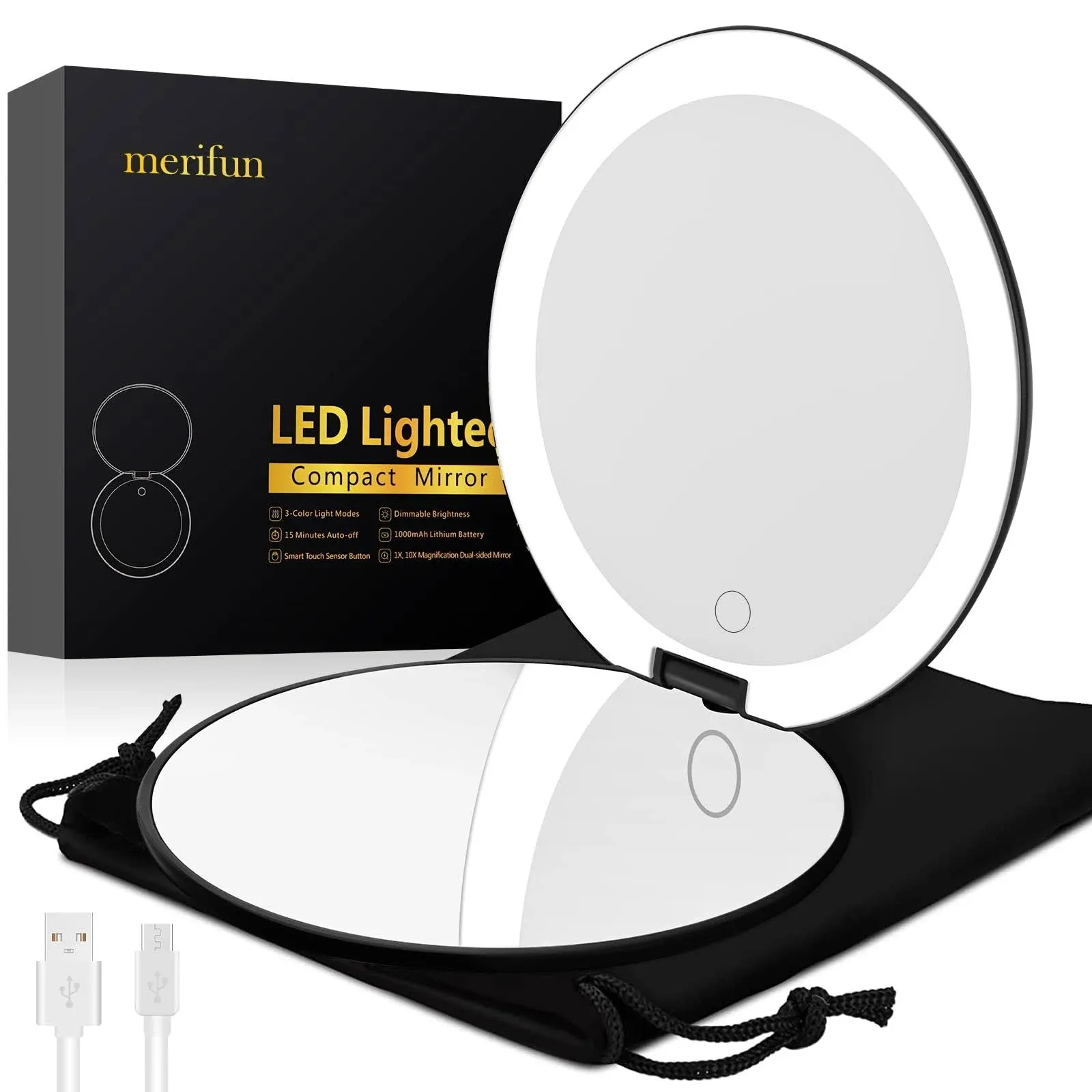 LED Lighted Travel Makeup Mirror, Rechargeable 1x/10x Compact Magnifying Mirr...