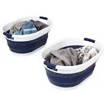 Honey Can Do Navy Blue/White Collapsible Rubber Laundry Baskets (Set of 2)