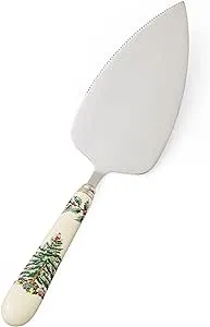 Portmeirion Christmas Tree Cake Server, 10-Inch Stainless Steel Cake Knife with Fine Porcelain Handle, Holiday Dessert Flatware, Festive Christmas Utensil, Elegant Holiday Table Setting Addition