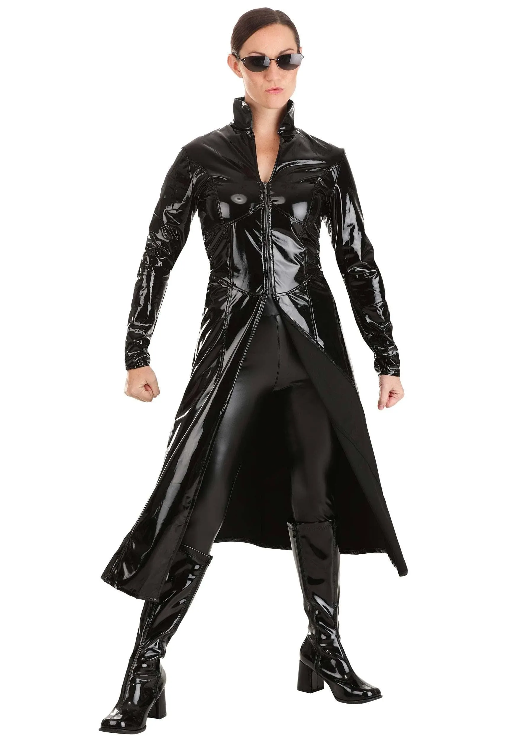 The Matrix Trinity Costume for Women, Long Black Jacket for Matrix Cosplay Party & Halloween Couples Costumes