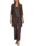 R&M Richards Womens 3PC Lace Pant Suit Brown 4