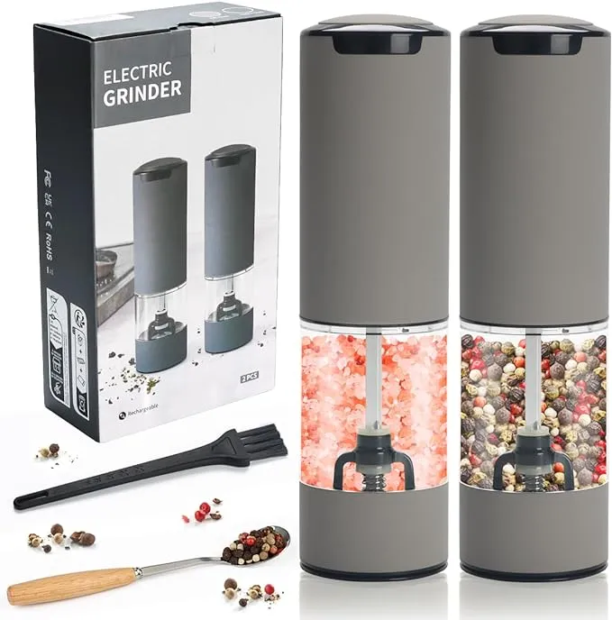 Electric Salt and Pepper Grinder Set, Rechargeable (No Battery Needed) Automatic Salt and Pepper Grinder Set with LED Light, Adjustable Coarseness, and Ergonomic One-Handed Operation (Space Gray)