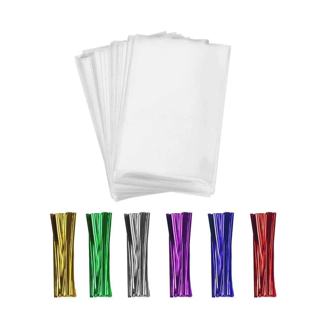 600 Clear Cello/Cellophane Treat Bags and Ties 4x6-1.4 mils OPP Plastic Poly Bags for Gift in Bulk for Lollipop Cake Pop Candy Buffet Chocolate Cookie Wedding Supply (4'' x 6'')